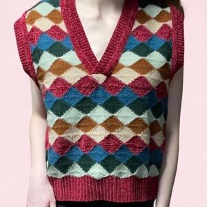 Cider Multicolor Argyle V-Neck Sweater Vest